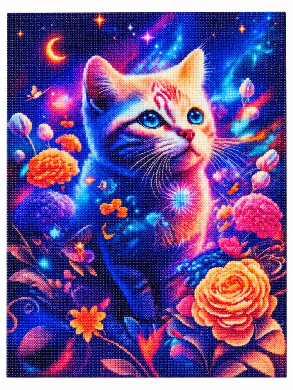 Colorful Cat and Flowers Diamond Painting Kit